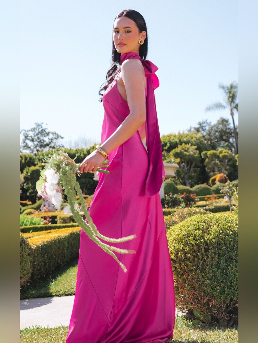 Show Me Your MuMu Lisa Rich Magenta Luxe Satin Maxi Dress Wedding Party Prom - Picture 2 of 12